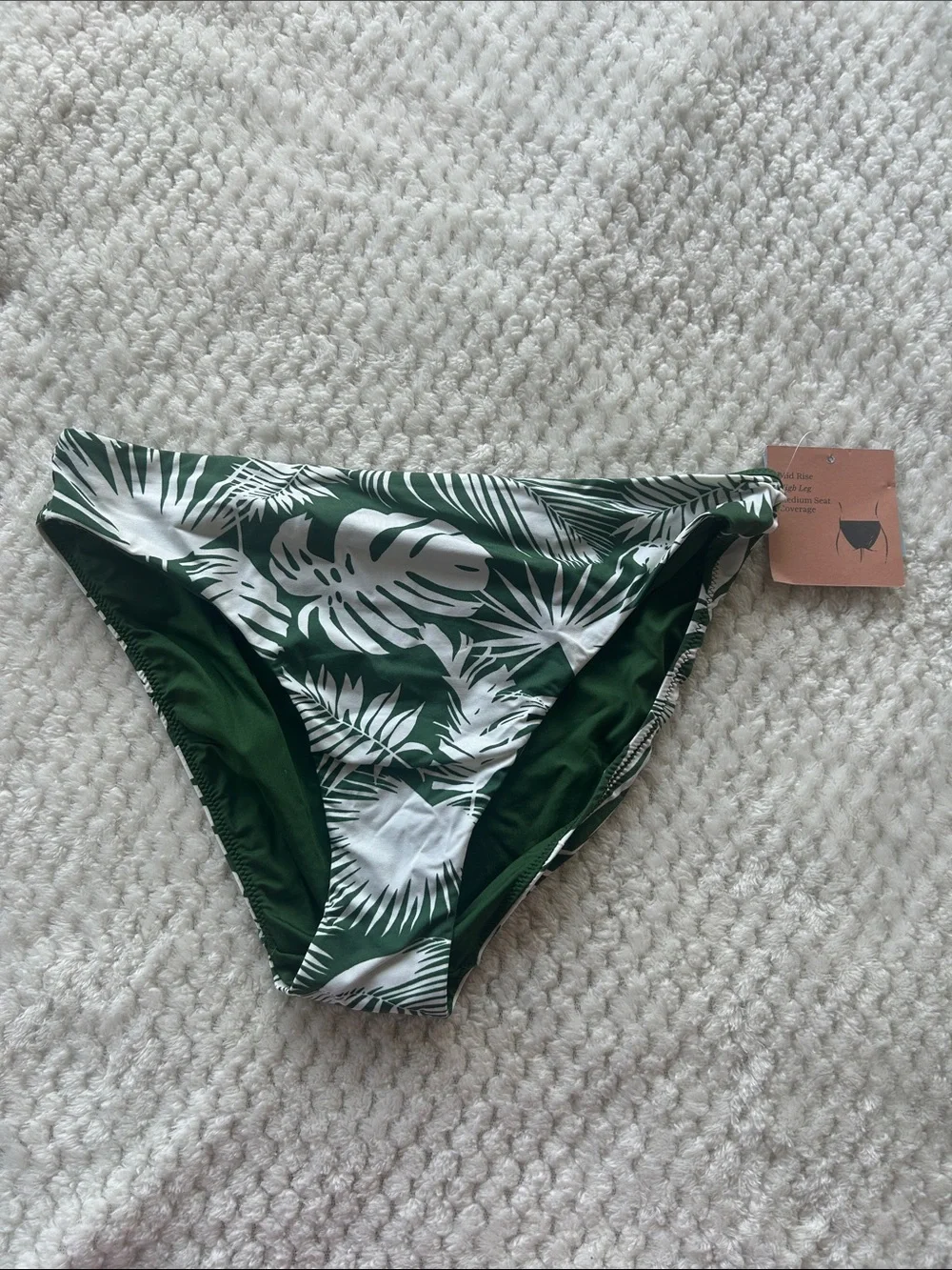 Shade & Shore Green and White Tropical Print Bikini Bottoms